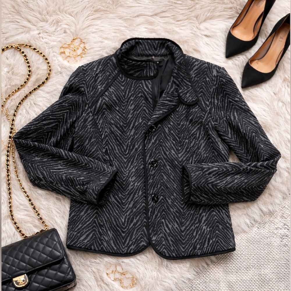 Sandro Black and Gray Patterned Bomber Jacket